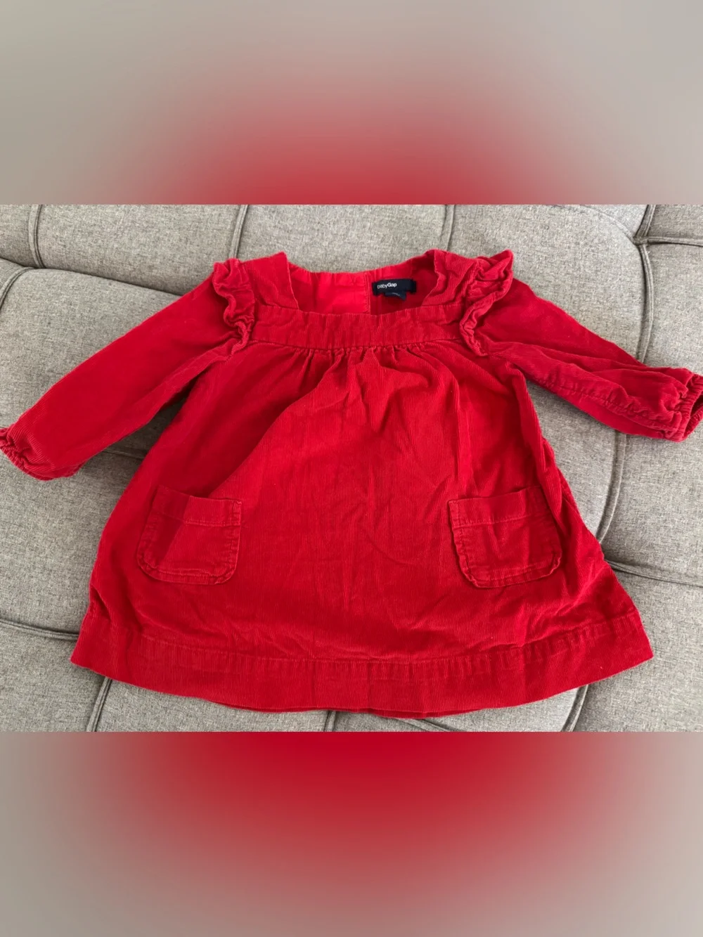 Baby GAP Bright Red Corduroy Ruffle-Trim Dress for baby girl
